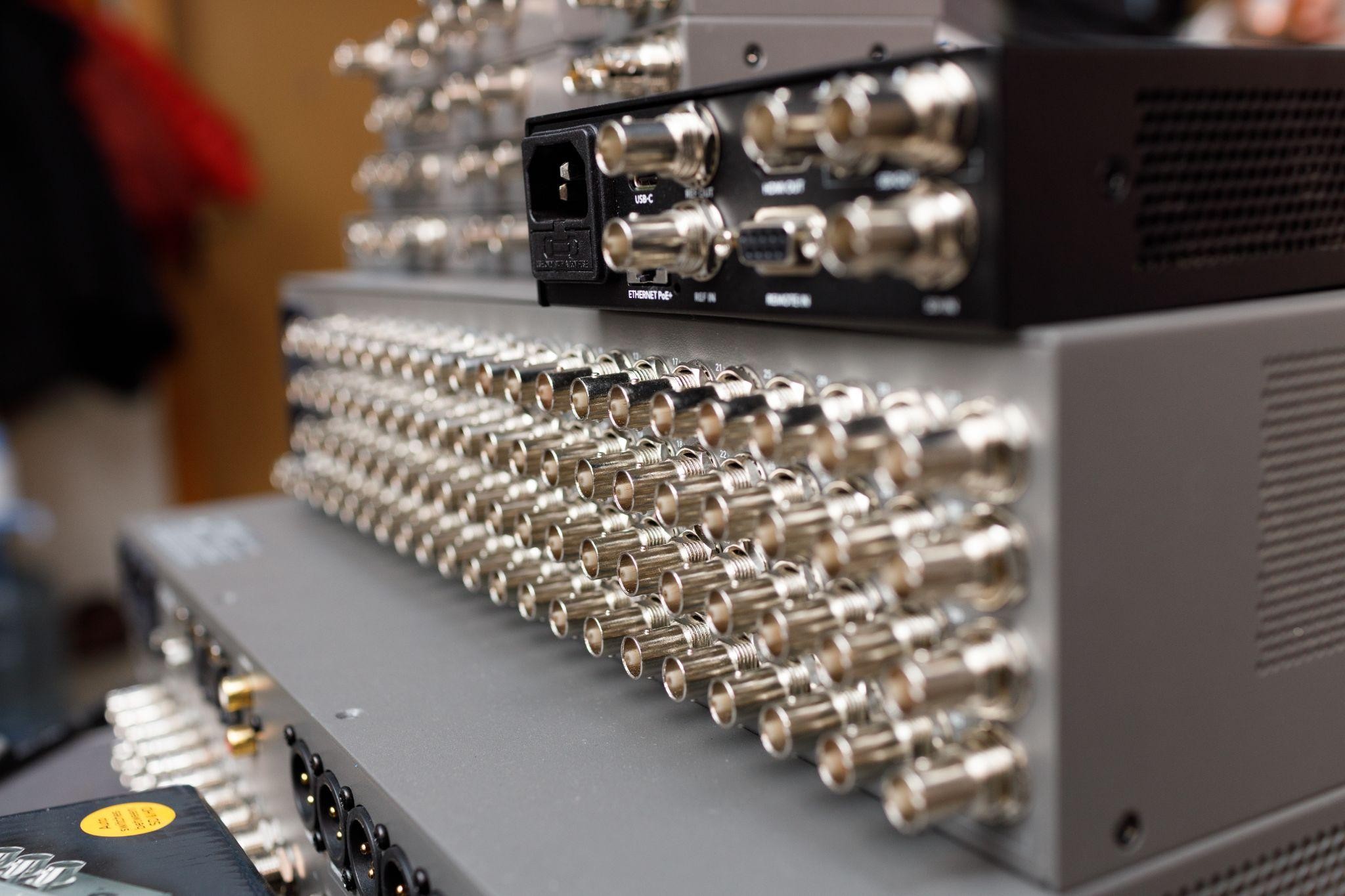 RF coaxial connectors on satellite ground station telecommunications equipment